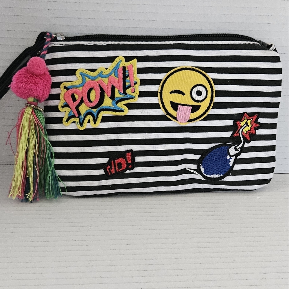 Emoji striped zippered makeup‎ pouch